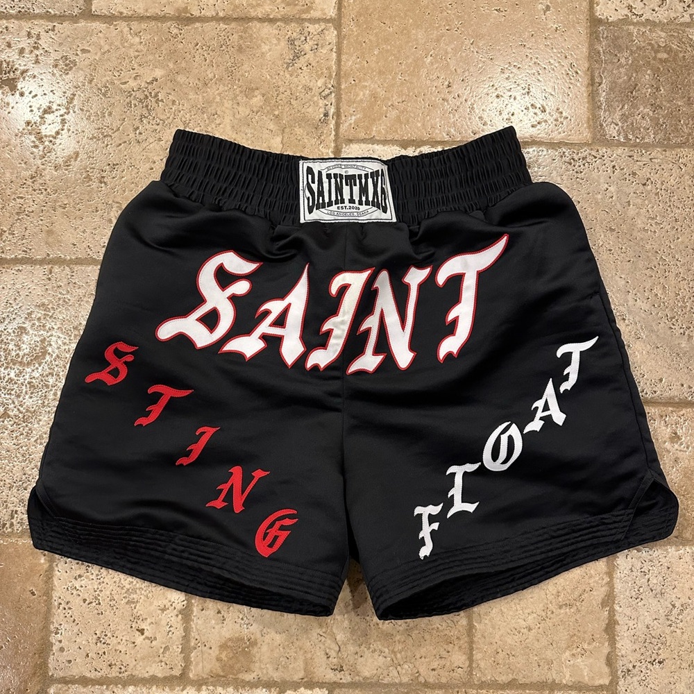 Saint Michael Black Sting Float Satin Boxing Shorts